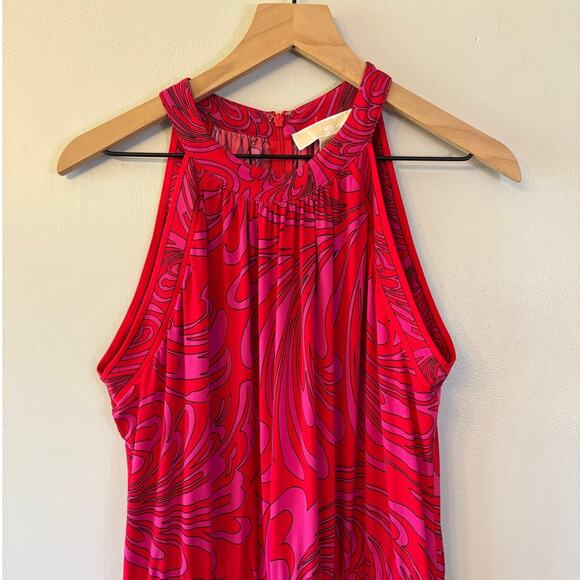 MICHAEL KORS Cynthia Paisley Halter Maxi Dress Radiant Pink Size 1X - Picture 2 of 8